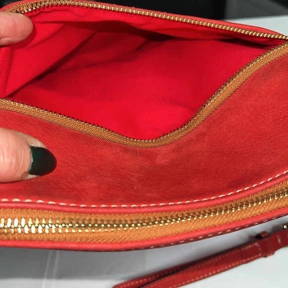 Dooney & Bourke Florentine Letter Carrier Red Suede Crossbody Bag - Picture 9 of 13